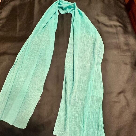 Vintage Boho Crinkly Indian Cotton Turquoise Scarf  unisex - Picture 4 of 9